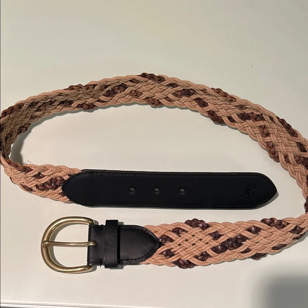 NWOT LAUREN Ralph Lauren Lardini Black with Braided Tan and Brown Belt.